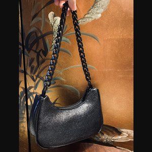 Black Slight Sparkle/shine body w/ Matte Black Chain Blush Kiss Vegan Handbag